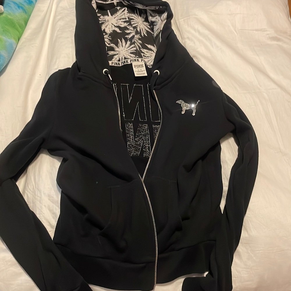 PINK sequin hooded sweatshirt